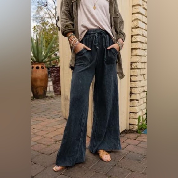 Three Bird Nest Grey Blue Wide-Leg Pants - Picture 5 of 5